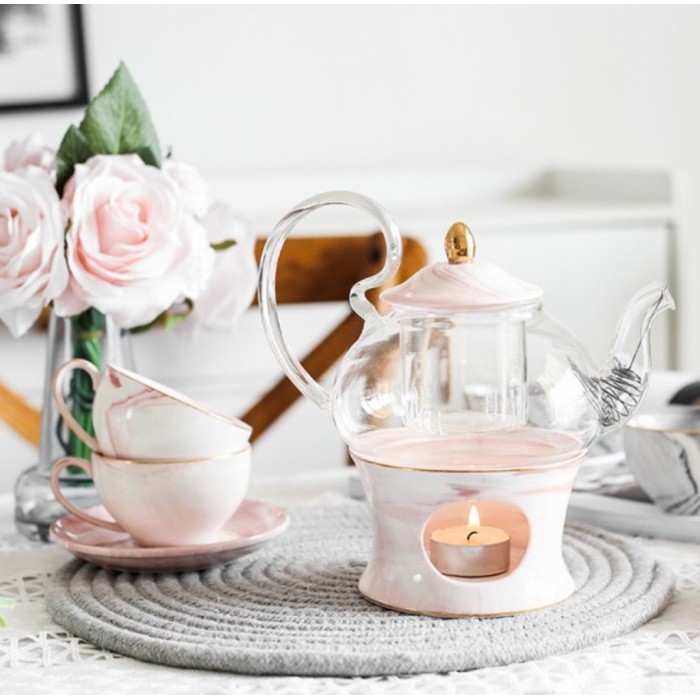 

Small Marble Tea Set / 2 Gelas 2 Piring 1 Teapot / Teko Cangkir / Gift - Pink //26