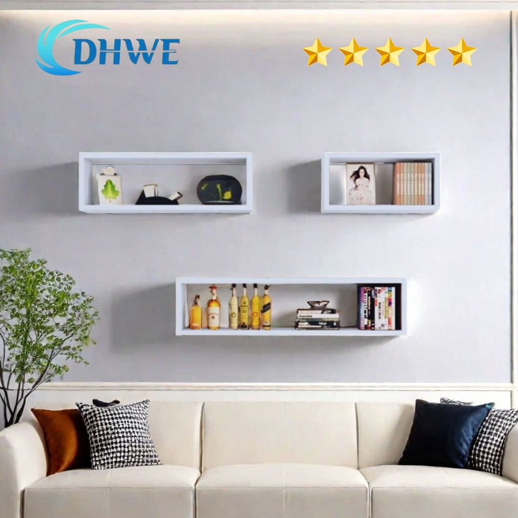 DHWE Rak Dinding Persegi Panjang Penyimpanan Buku Album Foto Pajangan Rak Serbaguna
