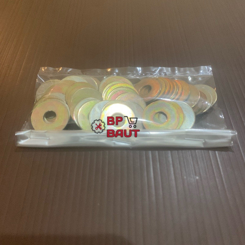 (PAKET 50 PCS)RINGPLAT M6x18x1 LUBANG BAUT 10 LEBAR 18CM TEBAL 1ML BAHAN GALVANIS KUNING