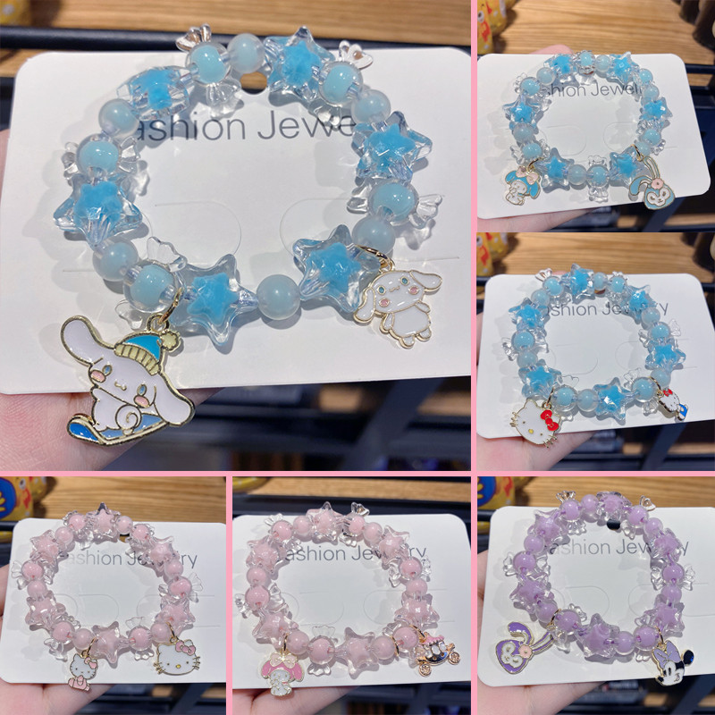 Sanrio Gelang Manik-Manik Motif Kartun / Gelang Sanrio Anak-anak Manik-manik Kristal Karakter Kartun