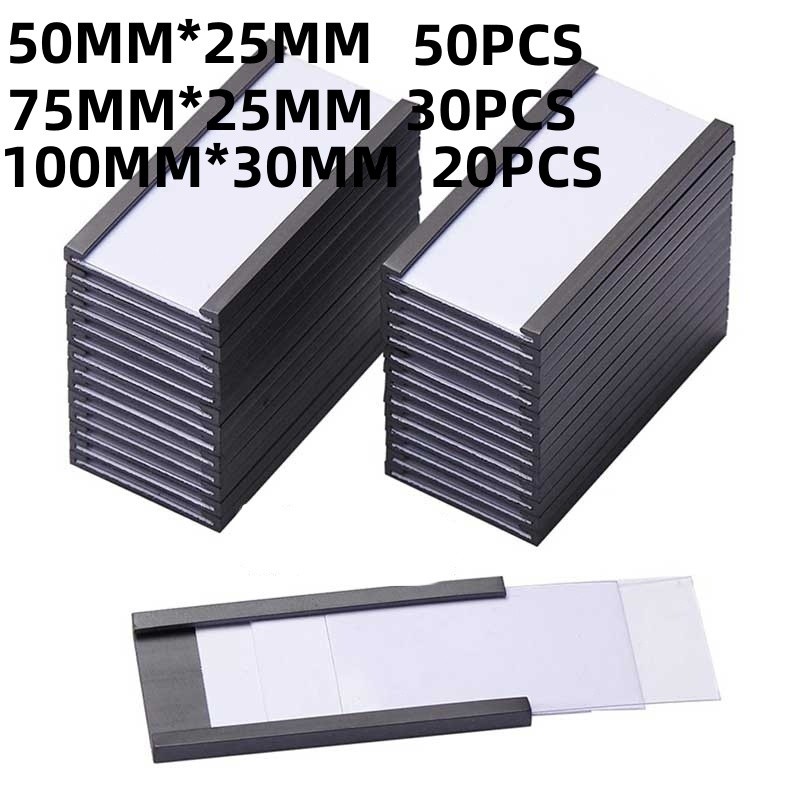 

50pcs Magnetic Label 100*30mm/75/50mm*25mm Holders with Data Card Holders Label Magnetik Dengan Pelindung Plastik