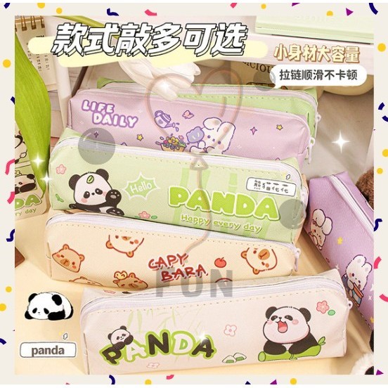 

FF PROMO - Tempat Pensil Silinder Kain Motif Karakter Lucu Panda Capybara Bunny Unik Import