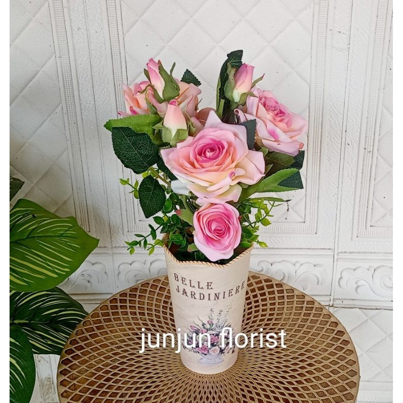 bunga mawar bludru besar artificial pot jardine plastik