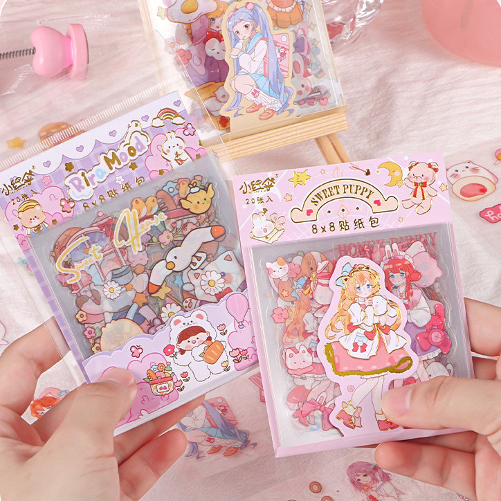 

❀SS❀ STIKER MOMO 1SET ISI 20 LEMBAR / VARIAN LITTLE GIRL AND PUPPIES / DIY STICKER KAWAII JOURNALING