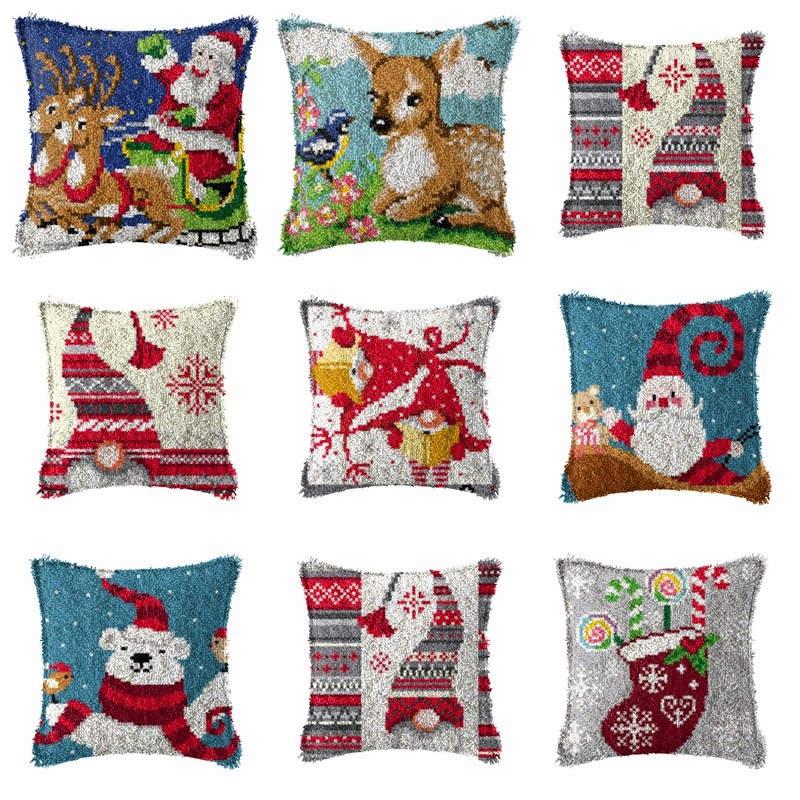 

Christmas Cartoon Embroidery Pillow Knoop Pakket Needlework Set Latch Hook Cushion Button Package DIY Cross Stitch Family Decor