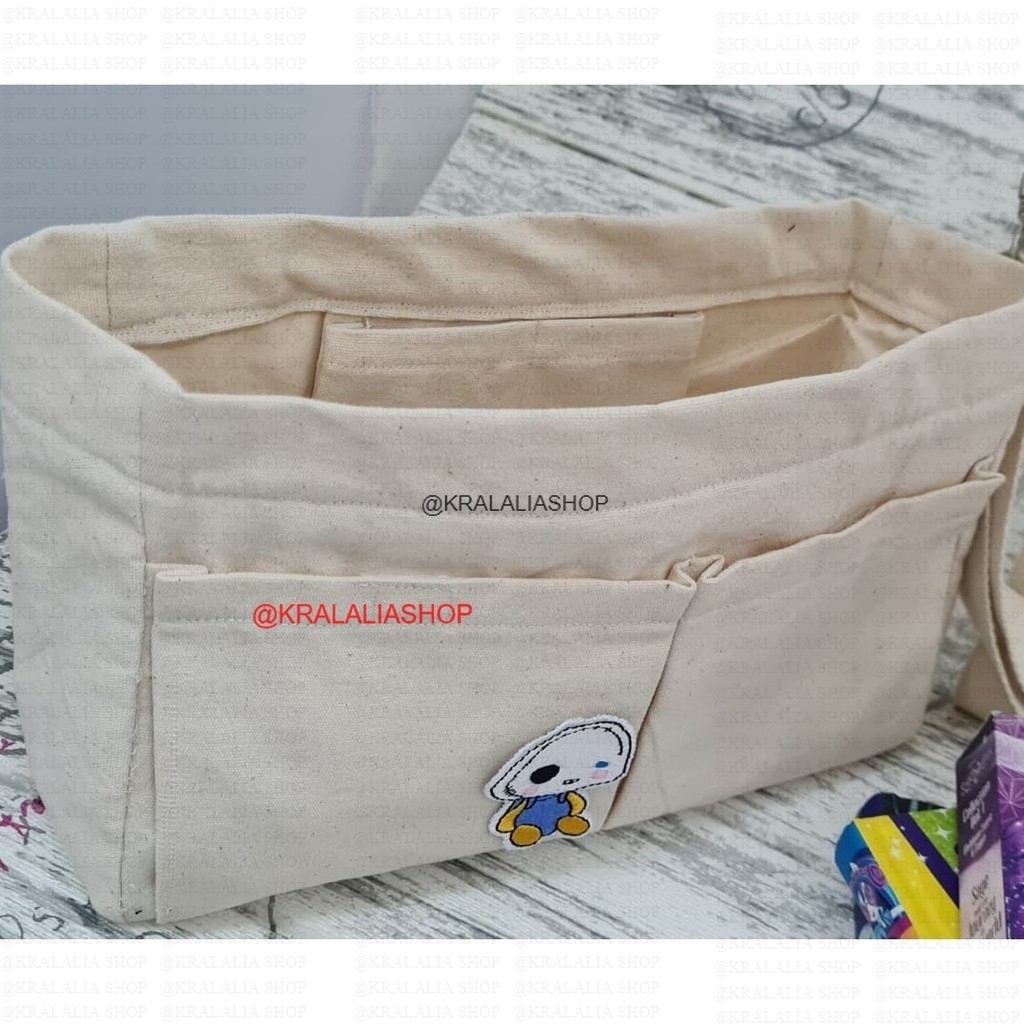 Pouch Organiser Bahan Blacu Canvas dan Hitam Twill
