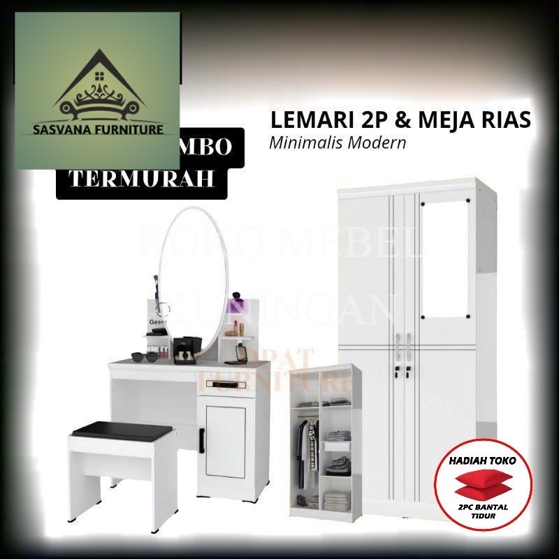 (FREE BANTAL TIDUR) Paket Murah 1 Set Lemari 2 pintu Dan Meja Rias Olympic / Lemari Baju / Meja Rias