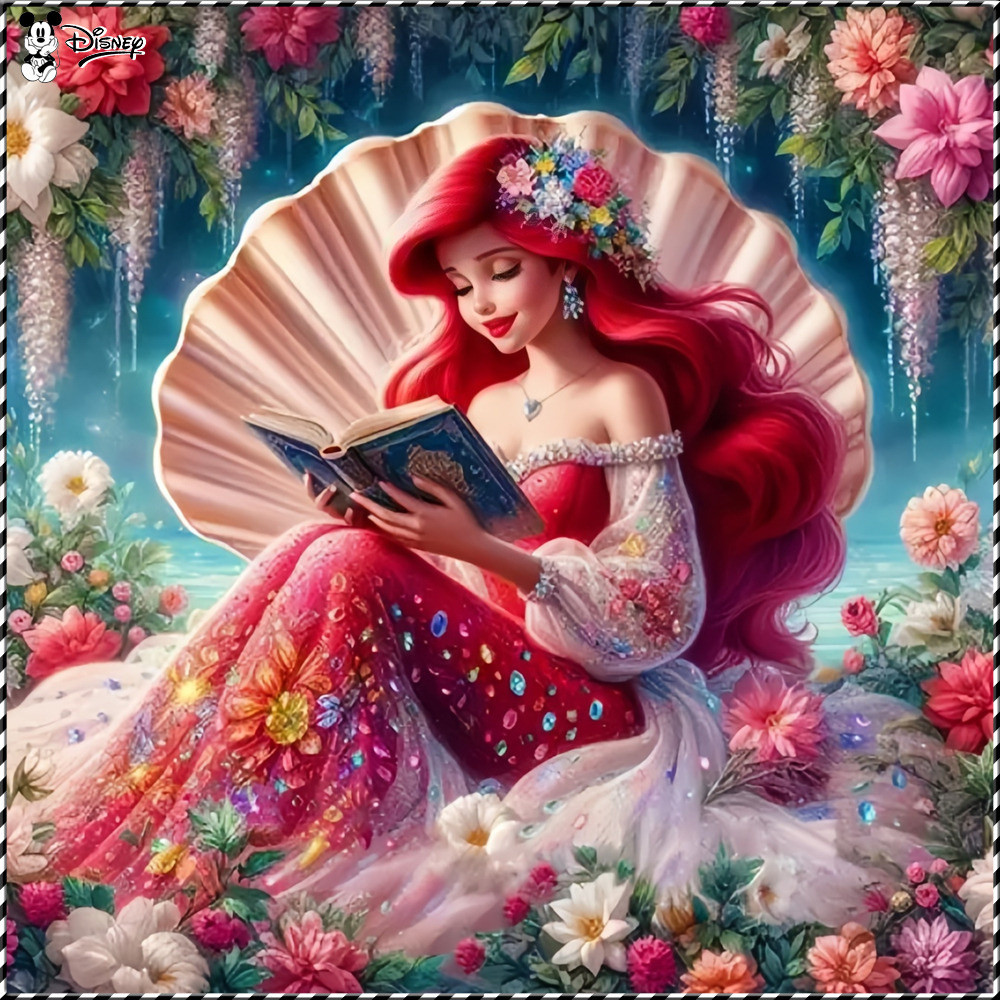 

Disney New Diamond Painting Cartoon Mosaic The Little Mermaid Ariel Flower Wall Art Home Decoration