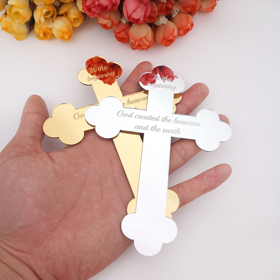 

Custom 10pcs/Lot 10cm,12cm,15cm High Mirrored Cross Acrylic Stickers Personalized Prayer Words for Lovers Home Decor Supplies