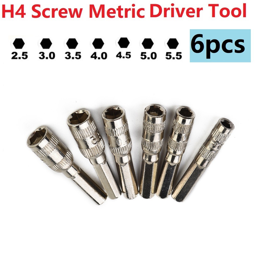 6pcs 6 Point Hex Socket H4 Hex Shank Nut Driver Screw Metric Driver Tool Drill Bit Metal 2.5mm 3mm 3