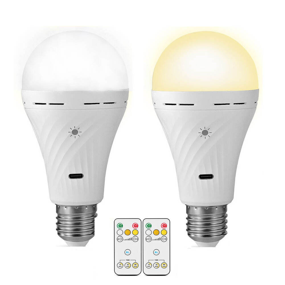 USB C Rechargeable Light Bulb with Remote Control,7W E27 Touch Control Dimmable LED Bulb,Warm White 