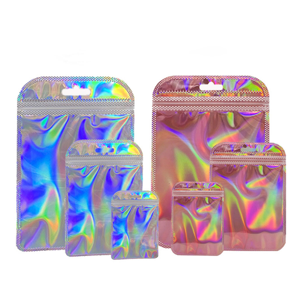 【10pcs】Plastik Ziplock Hologram - Plastik Klip Warna Warni Ziplock Zipper Hologram Bening Souvenir