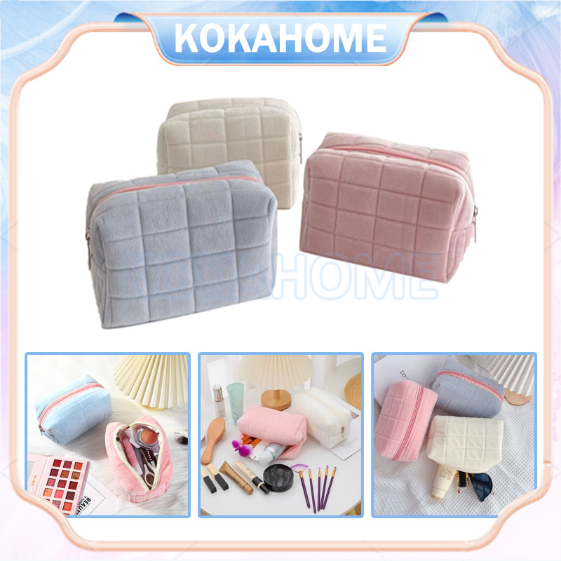 tempat pouch pillow korea/kotak pensil sleting velvet aesthetic pastel/kotak pensil bulu cute pillow