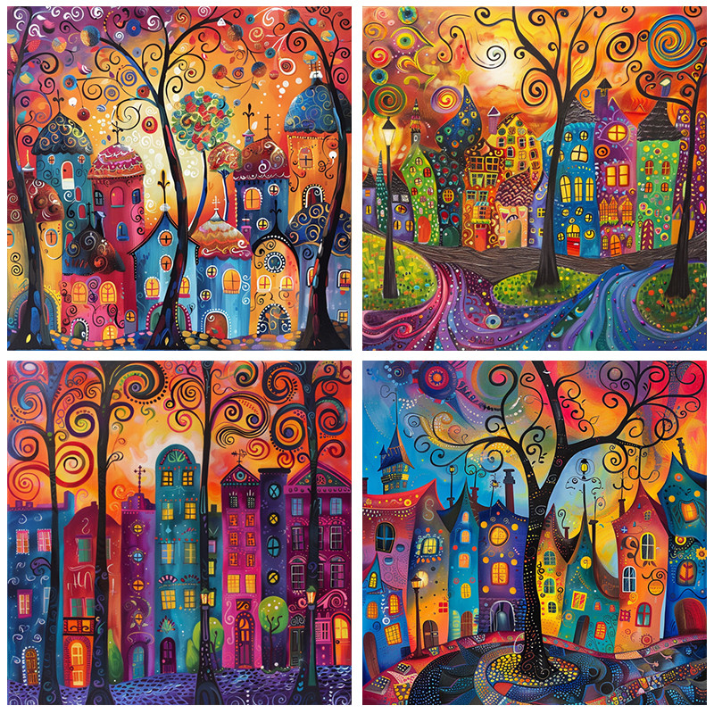 

GATYZTORY Painting By Number Kits Colorful House With Frame Landscape Handicrafts Coloring By Numbers Scenery For Home Decors