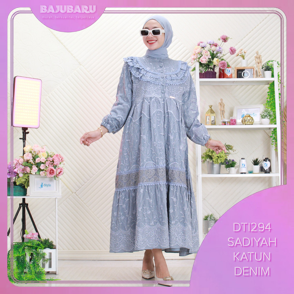 Sadiyah Gamis Katun Bordir Variasi Brukat Kancing Tutup