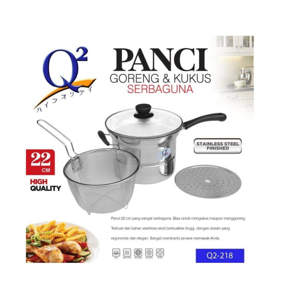 Panci Serbaguna Q2-218 Panci Goreng, Kukus & Rebus Multifungsi Q2 218
