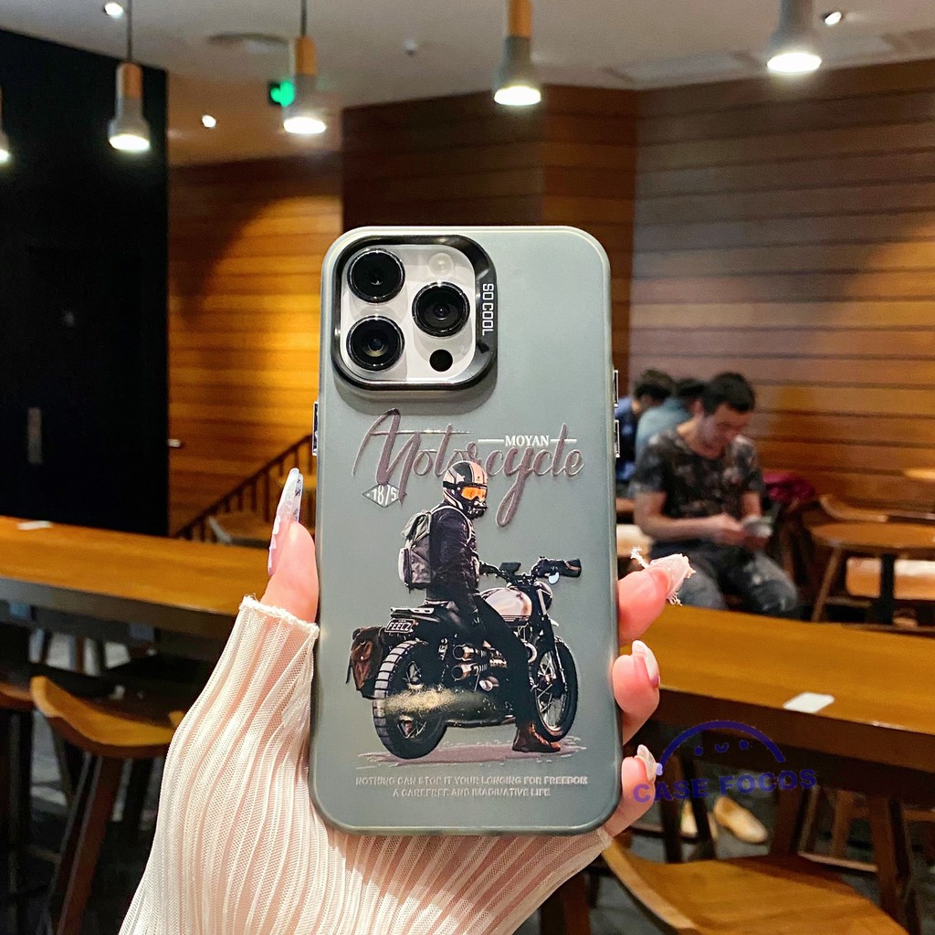 Silver White Case iPhone 13 Soft Case Pola pria trendi sepeda motor tampan Cover Full Protection for