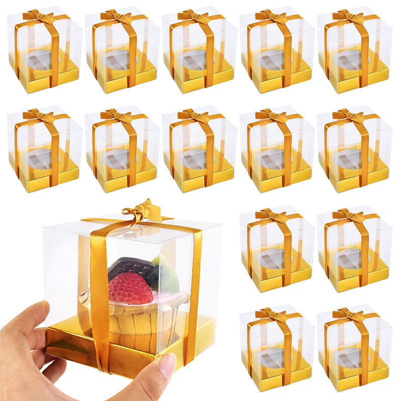 

5/10Pcs Golden Cake Gift Box Transparent Snack Dessert Packaging Boxes For Wedding Party Decoration Baby Bath Birthday Supplies