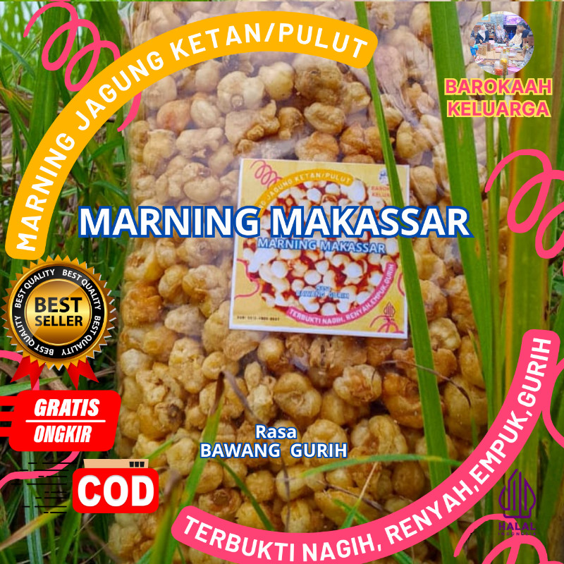 

MARNING PUTEH PALING SULTAN SUPER SUPER Duper EMPUK RENYAH jagung ketan putih Super Premium khas makassar sangat cocok buat nyantai dan suguhan tamu terbuat dari jagung putih, rasa gurih asin bawang (500gr),renyah POLLLL