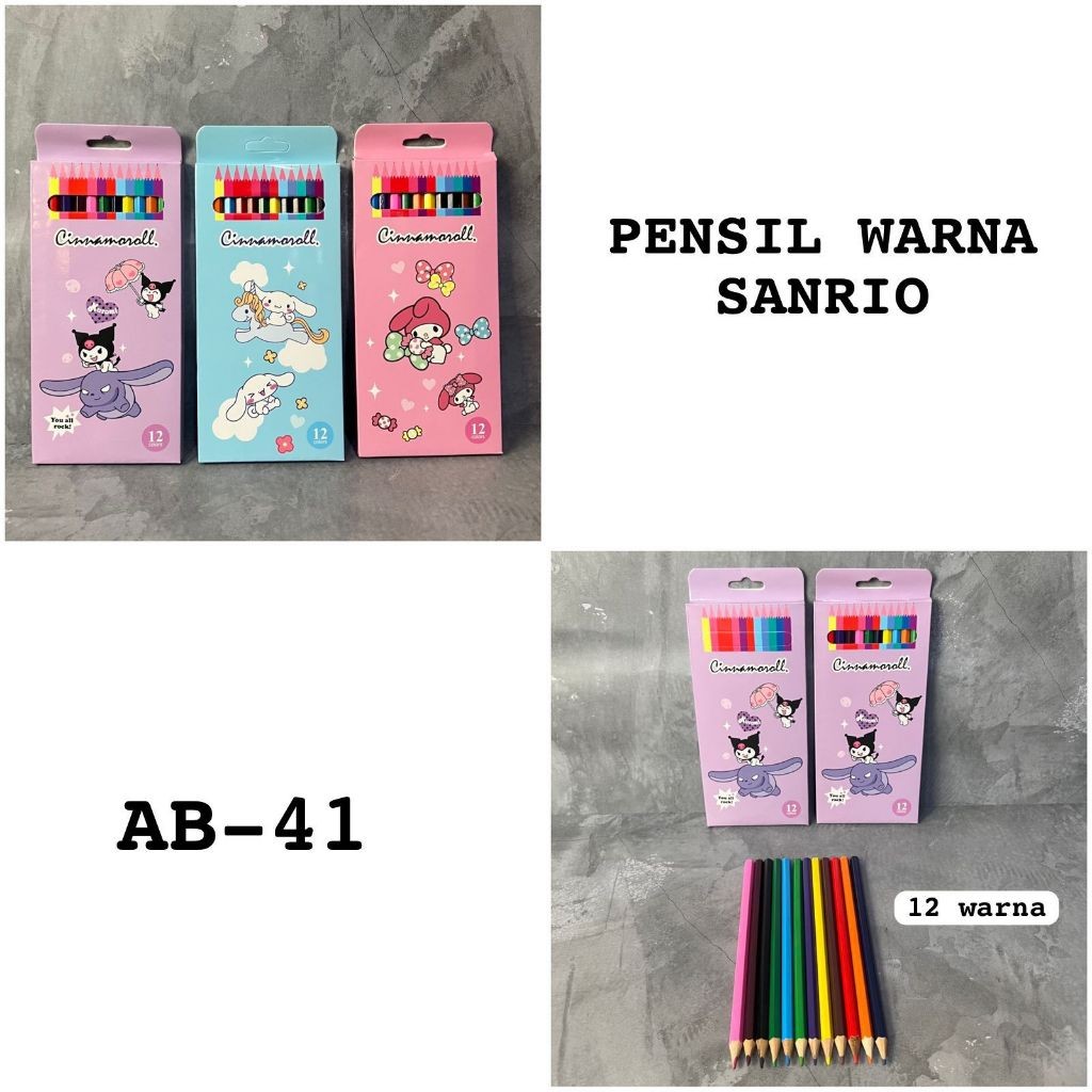 

(MGS) pensil warna sanrio AB21 / Pensil Mewarnai Sanrio Karakter Kuromi Melody Pensil Warna Alat Tulis Set 12Pcs Warna Warni