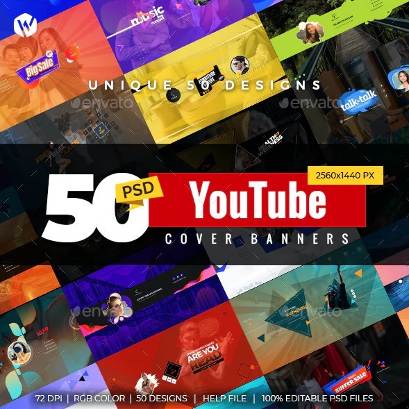 

NS 50 YouTube Cover Banners Elegant Design | Photoshop file