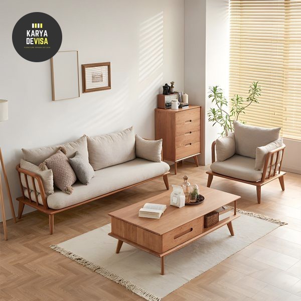 set sofa lounge jati/kursi sofa minimalis ruang tamu/bangku sofa tamu - single