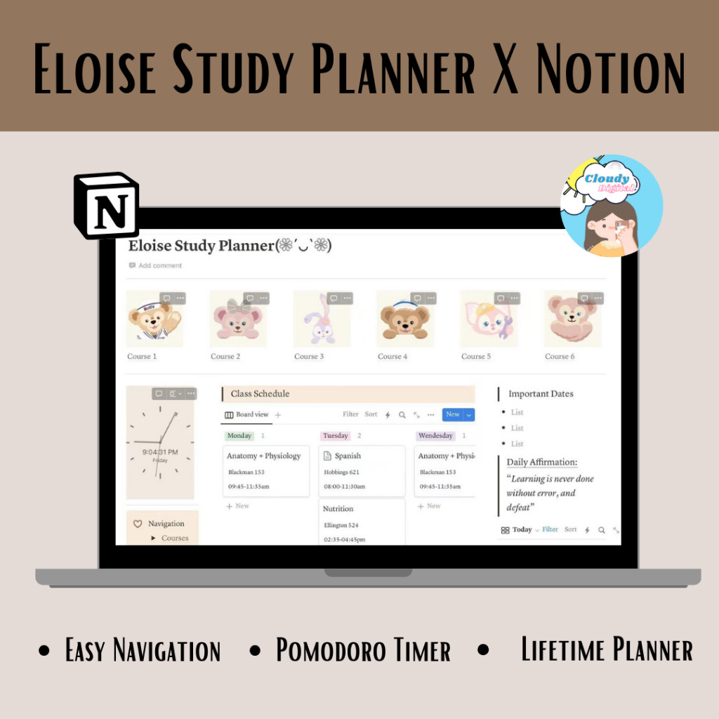 Notion Study Planner  lifetime --- Eloise Study Planner X Notion