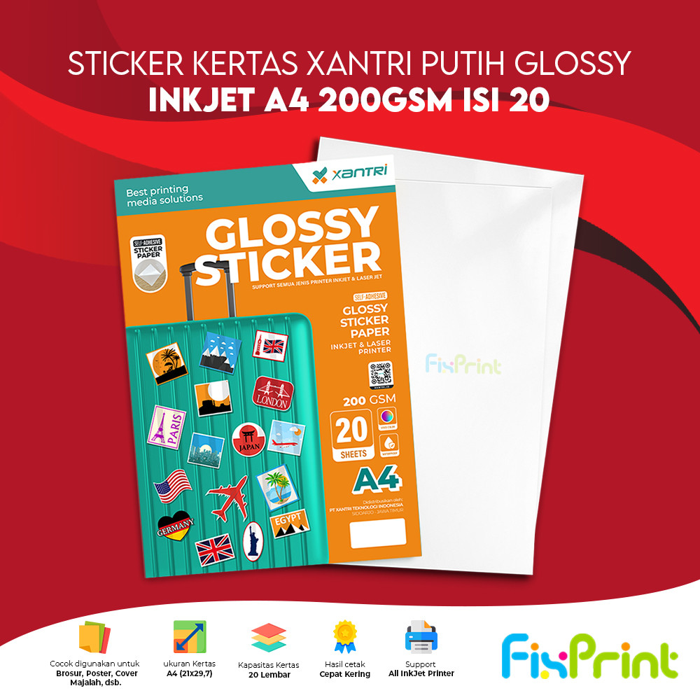 

Sticker Xantri Matte Doff InkJet White A4 190gsm Paper Stiker 190 gsm / Sticker Kertas Xantri Putih Glossy Ink Jet 200gsm 200 gsm Isi 10 20 Lembar
