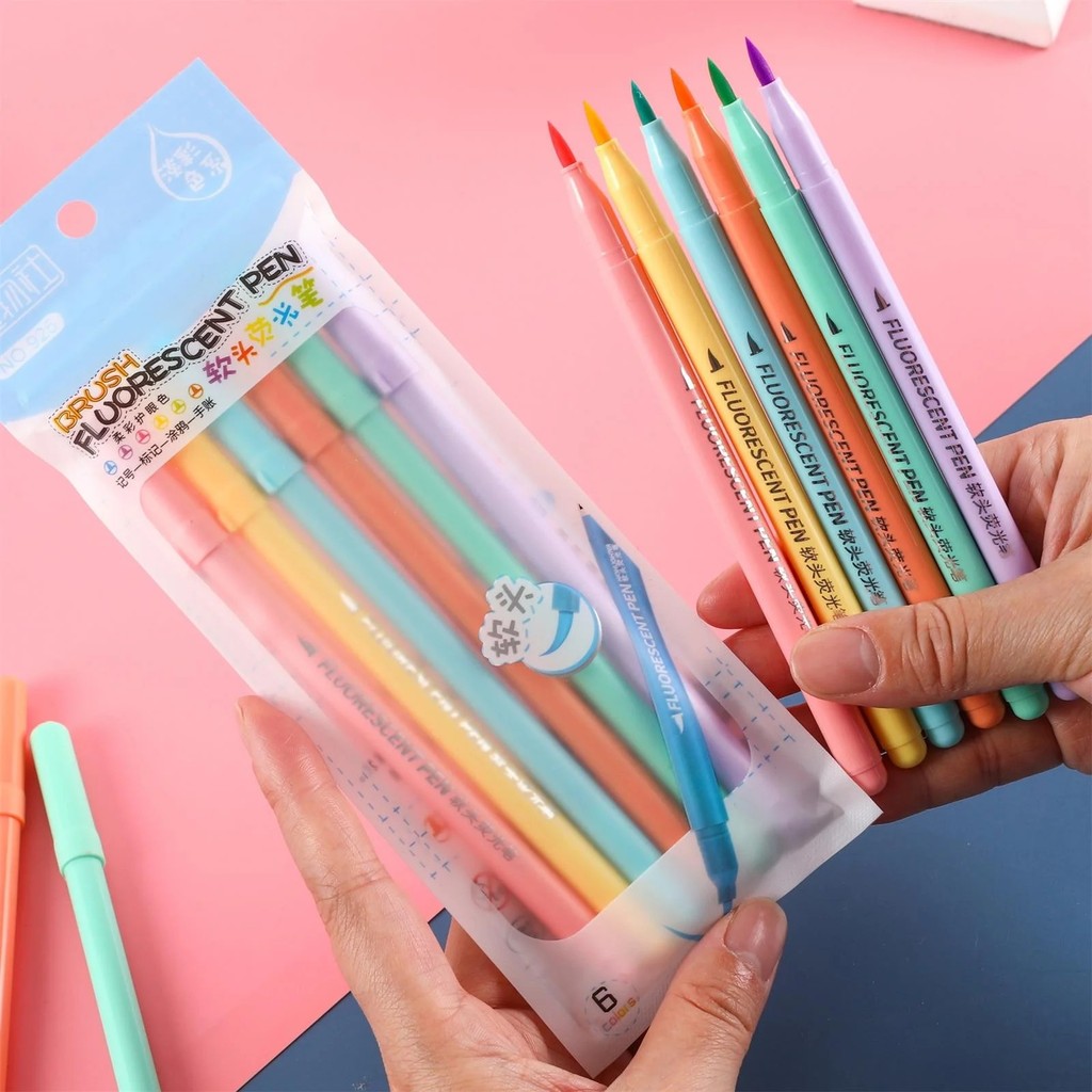 

Brush Fluorescent Pen / Spidol Warna Warni / Marker Pen 6 Warna