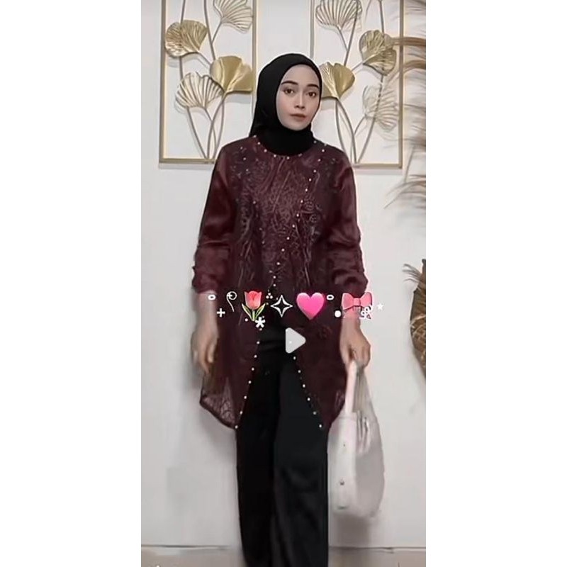 Outer Tunik Brokat Mix Organza/Tunik Outer Brokat Kondangan Terbaru