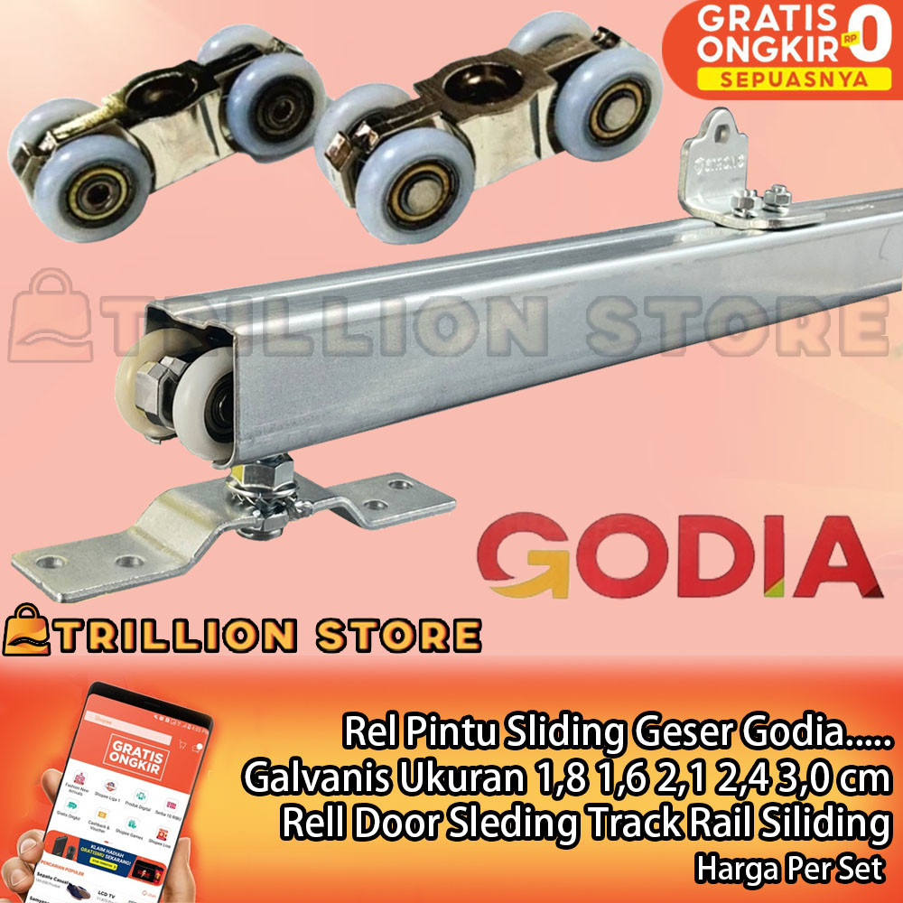 Godia Rel Pintu Sliding 1set Roda Gantung Ukuran 1,8 1,6 2,1 2,4 3,0 Meter Rell Door Sleding Track R