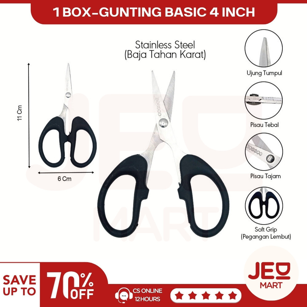 

tyvf 1 Box isi 12 Gunting Scissors BOSSCO (4 inch~6 Inch-8 Inch) BC-814~816~818