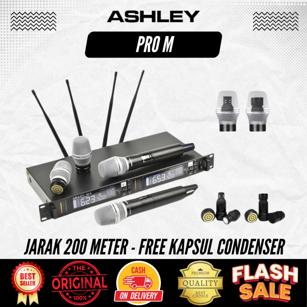 Mic Wireless Ashley Pro M Jarak 200 Meter Original Ashley