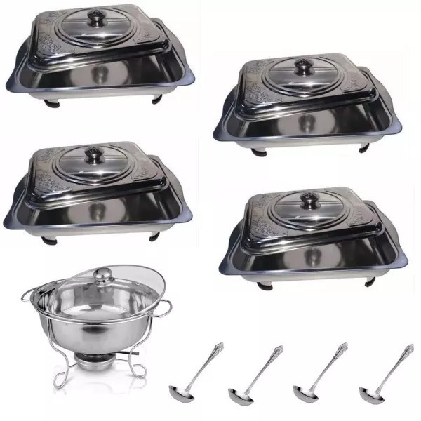 Prasmanan Set 555 Stainless Isi 4 Kotak + 1Sop + 4 Sendok Sayur