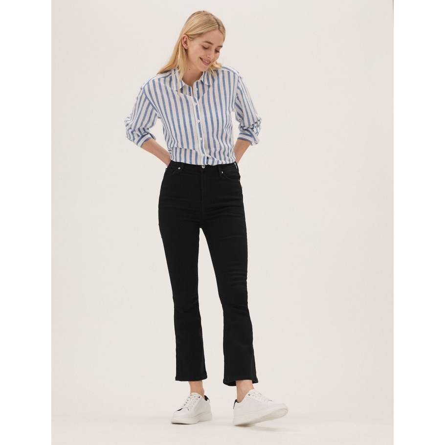 M&S - Celana - High Waisted Slim Flare Cropped Jeans - Black