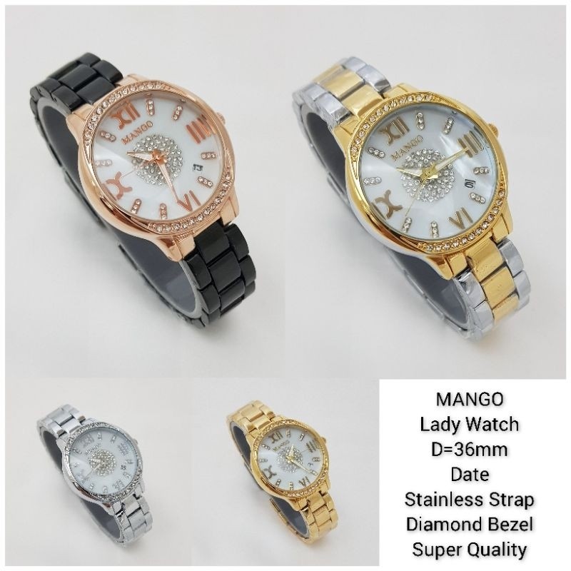 Jam Tangan Wanita Fashion Watch Mango Tanggal Permata High Quality