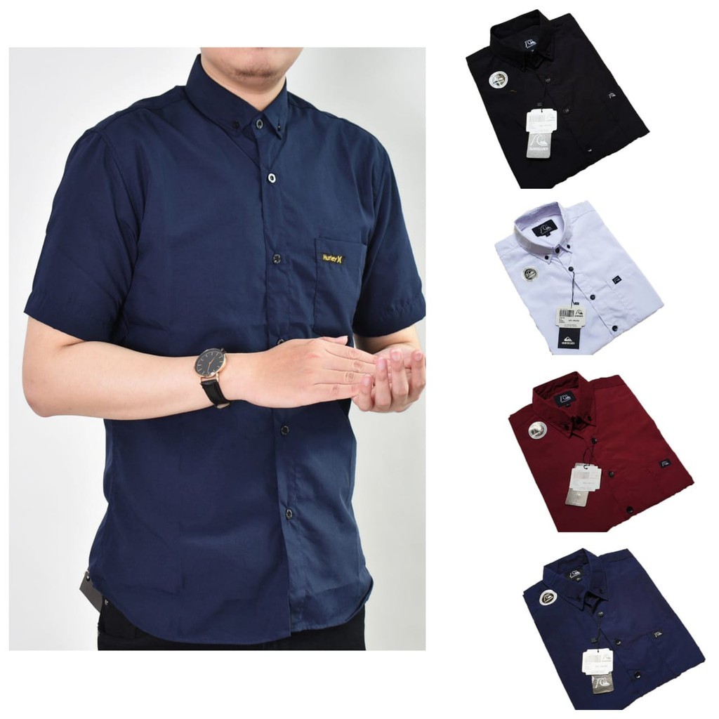 Credomenstore Kemeja Polos Hitam Pria Lengan Pendek / Kemeja Cowok / Baju Distro / Baju Cowok