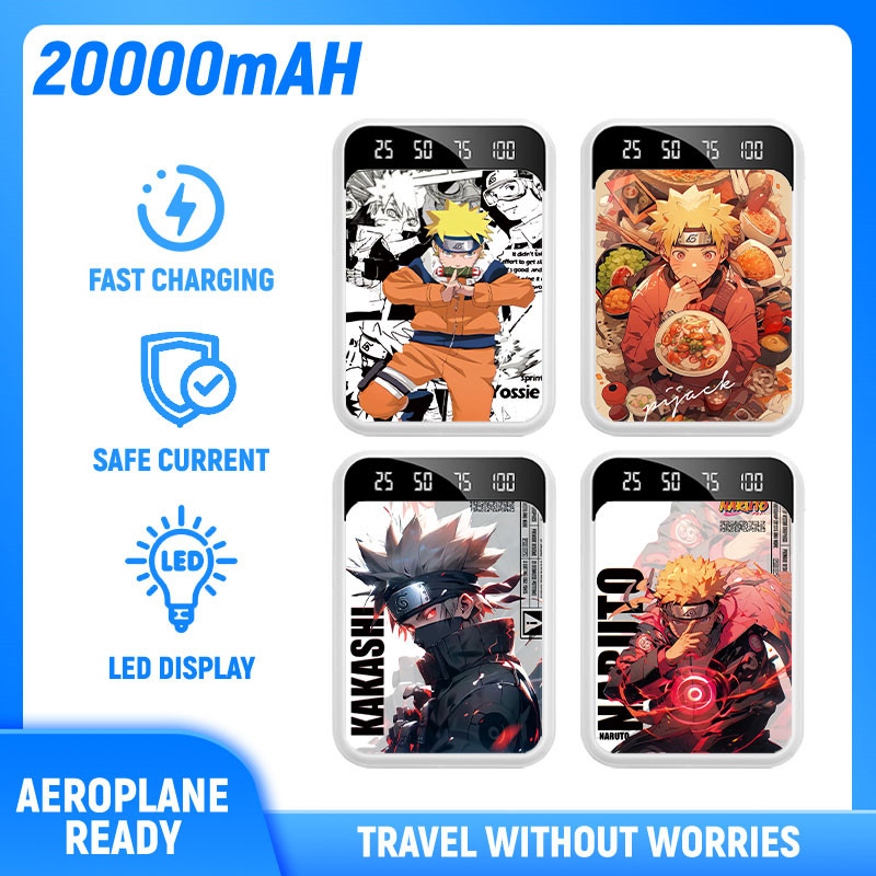 PowerBank 20000mAh Colorful Manga Naruto Slim Design Charging Input Port Type C Micro Android USB