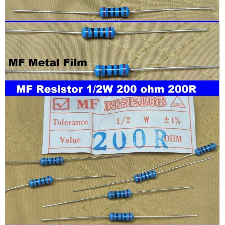 MF Resistor 1/2W 200 ohm 200R 200ohm R 200Rohm 0.5w 0,5W 1/2watt 200r