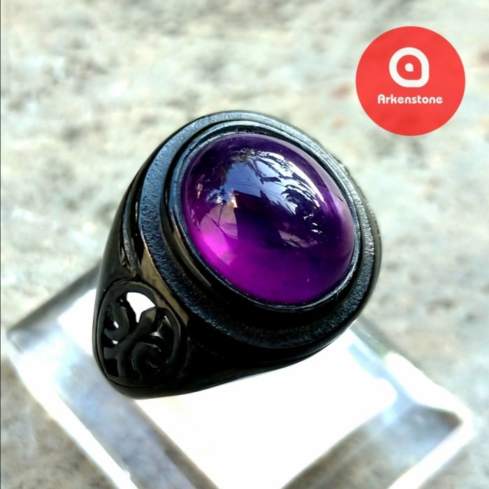 promo  -Cincin Hitam Batu Asli Kecubung Ungu Amethyst Crystal