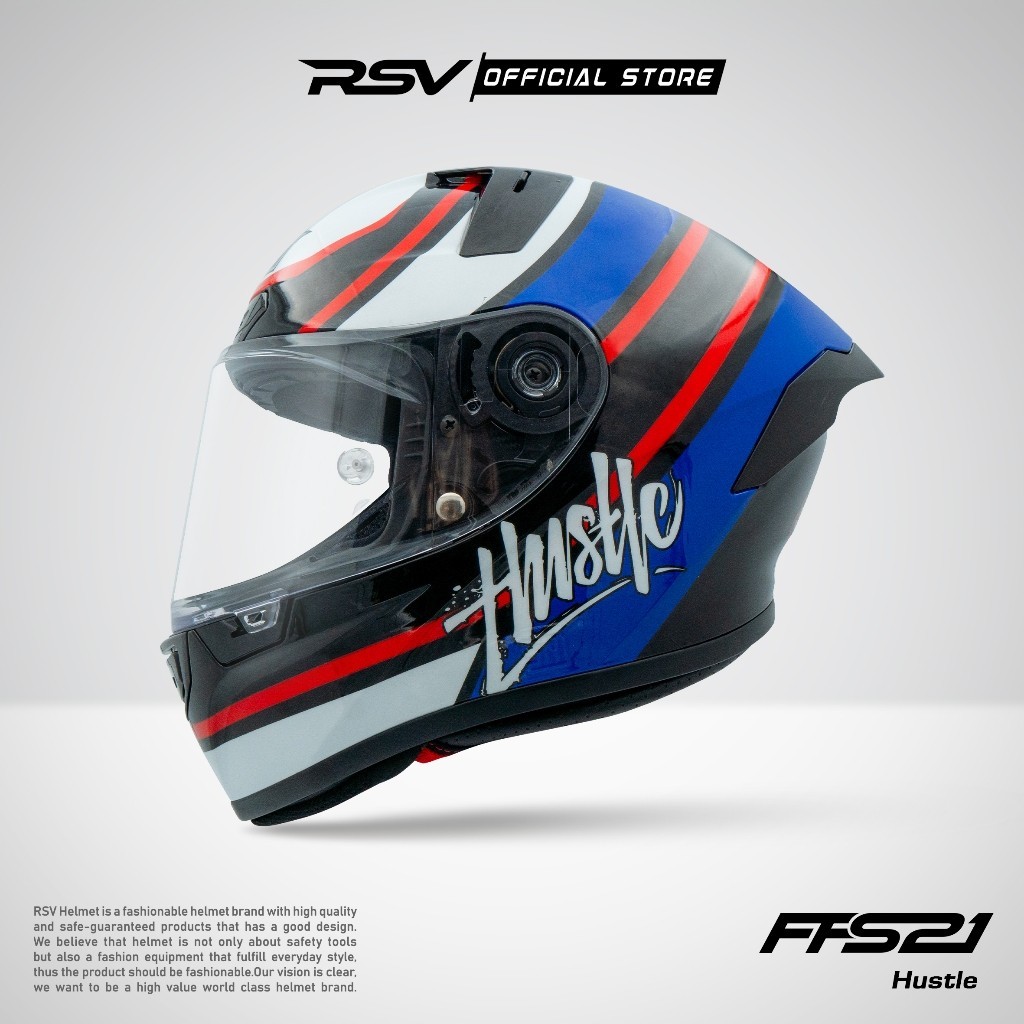 FFS21 Motif HUSTLE GLOSSY ( HELM FULLFACE RSV HELMET - SNI DOT ECE - RACING MODERN )