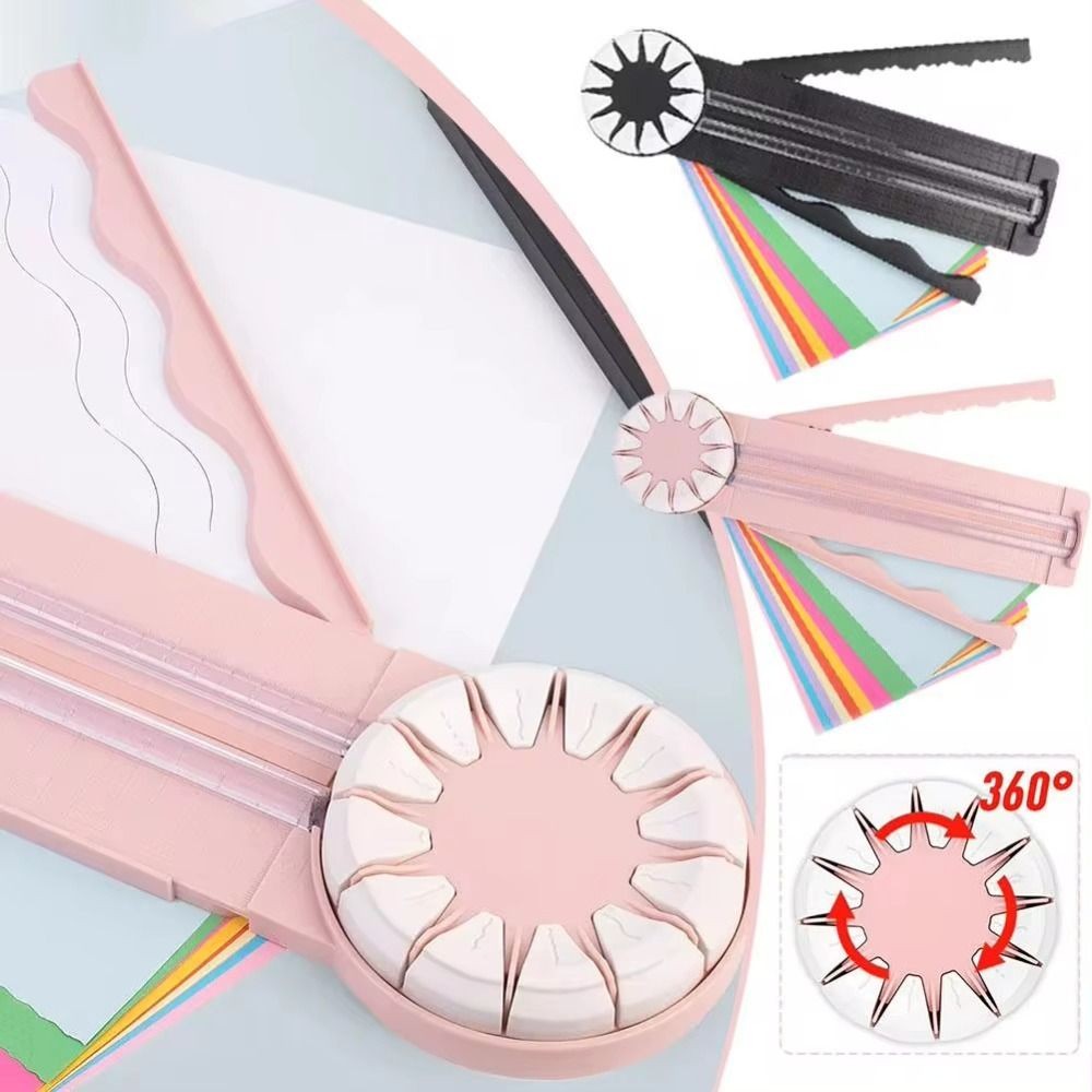 

360° Rotating Head 12 in 1 Paper Cutter Smooth Cutting Multiple Cutting Patterns Manual Paper Cutter with Anti Slip Pad Plastic