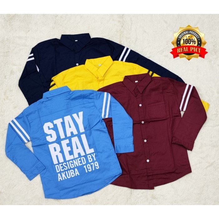 ✨LARIS✨ -Kemeja Anak-Anak STAY REAL DESIGN by AKUBA -Kemeja Premium Usia 8-13th - Biru Muda, Size 4