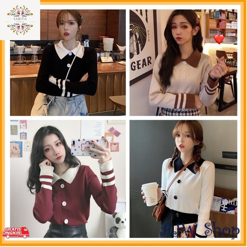 Baju Korea / AJW Atasan Wanita Lengan Panjang Korean Style Kekinian Rajut Tebal Oversize XBE | Sweat