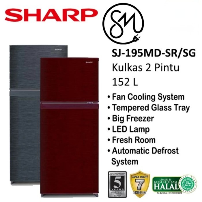 Kulkas Sharp 2 pintu SJ-195MD SG SR SJ195MD 172 L Shine