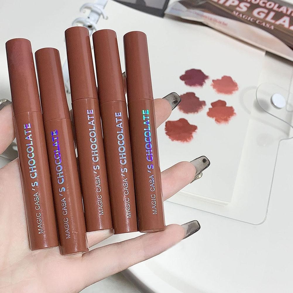5 Pcs Set Lip Gloss Coklat Lipstik Matte Nude Beludru Coklat Merah Lipstik Tahan Lama Warna Bibir Ko