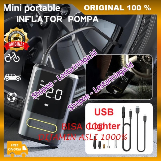 AirMax Pompa Ban Mobil dan Motor Mini Pompa Ban Electric Air Pump Inflator Portable USB Kekuatan 10x