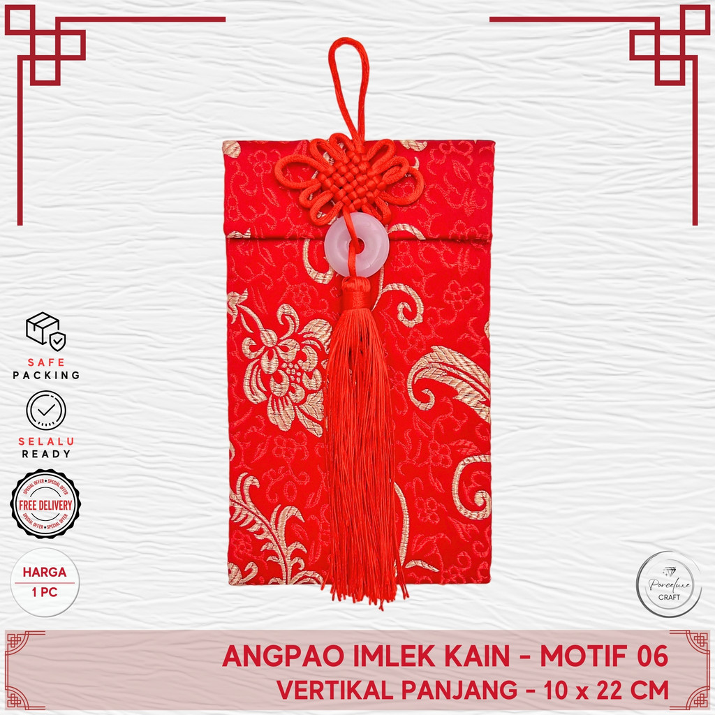 

Angpao Imlek Kain Cheong Sam Tassel Giok Vertikal Motif 06 Warna Merah Ukuran 10 x 17 cm Dompet Panjang Amplop Angpau Tasel Sincia Chongsam China Cina Chinese New Year CNY Sangjit Batu Ang Bao Angbao Ang Pau