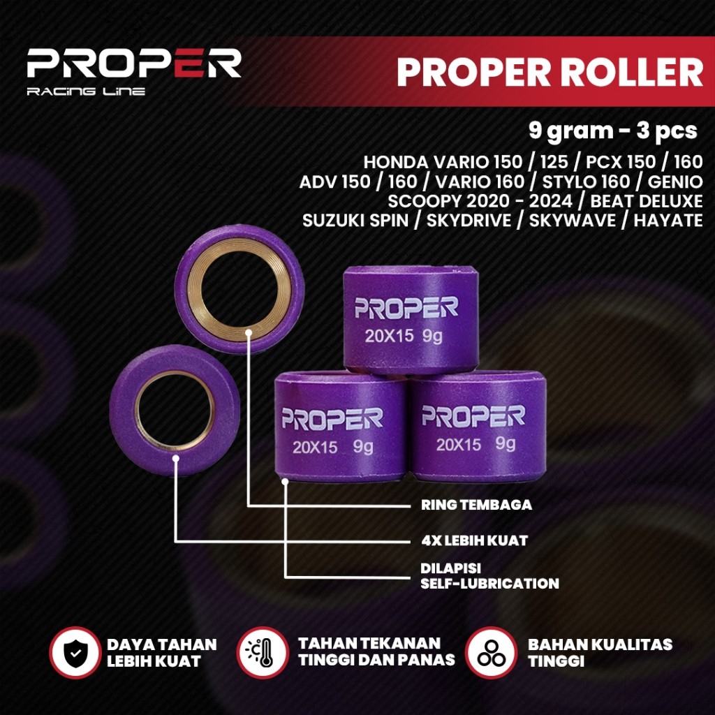 PROPER RACING LINE ROLLER 20X15 9-15 GRAM VARIO 125 150 160 PCX CBU ADV GENIO BEAT DELUXE 2021 NEW S