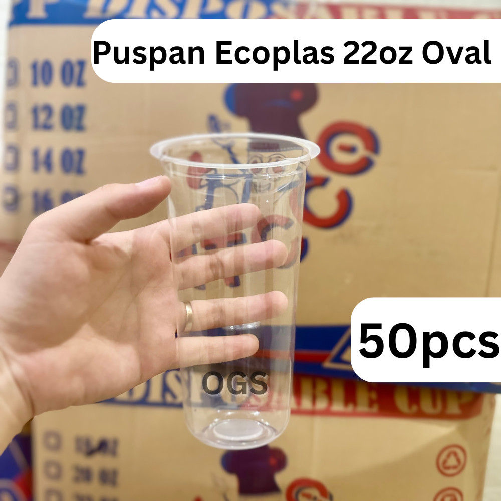 Gelas Plastik Puspan Ecoplas 22oz Oval isi 50pcs 8gram / Gelas Oval Bening 22oz Oval